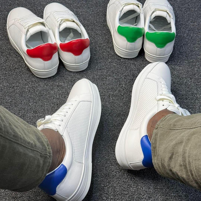 Men's Minimalist Perforated Leather Sneakers with Contrast Heel Tab